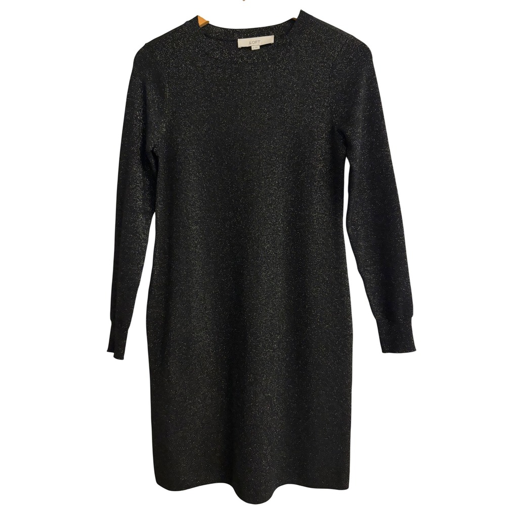 LOFT Sweater Dress Small Black Gold Metallic, Shimmer, Holiday, Party, Sexy